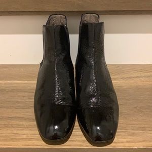 Bootie, Scarlet, black patent